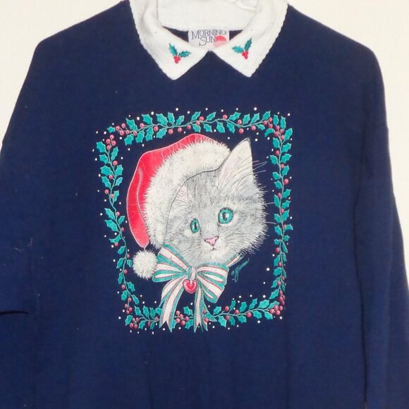 Jerzees Sweaters - Women's Christmas Cat Sweatshirt - Size L
